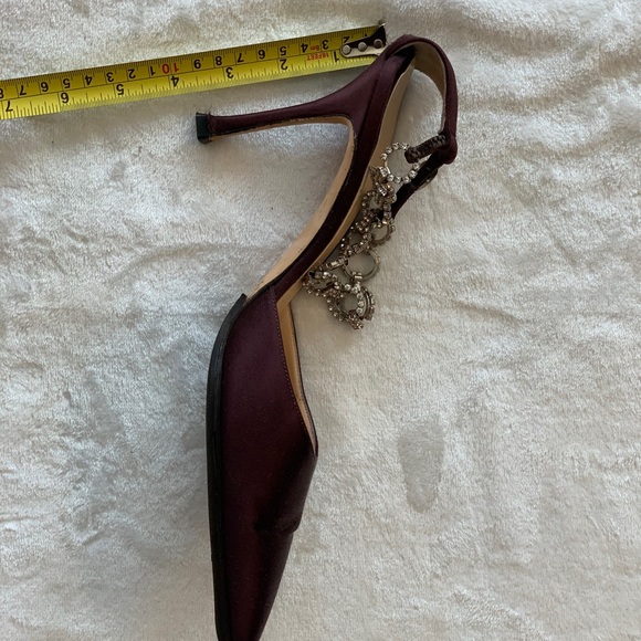 Vintage Purple Manolo Blahnik Satin Heel Pumps w/Rhinestone Ankle Strap Sz 40.5! - Picture 11 of 12